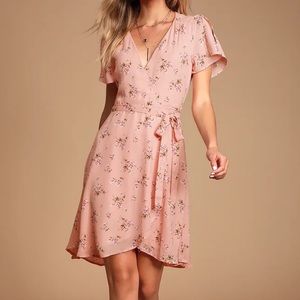 Rise to the Occasion Blush Pink Floral Print Midi Wrap Dress